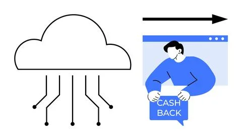 Cloud Computing and Cashback Concept with Simple Digital Art Style Stock Illustration