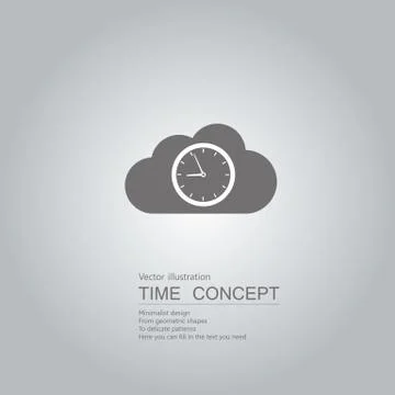 Cloud computing and clock icon. Isolated on grey background. 스톡 일러스트
