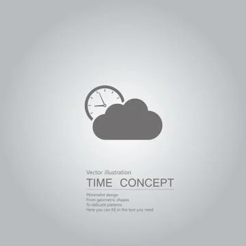 Cloud computing and clock icon. Isolated on grey background. Stock Illustration