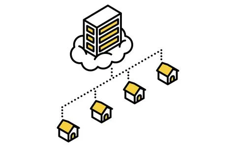 Cloud computing and cloud service usage isometric line icon with connected .. Stock Illustration