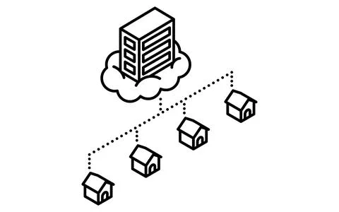 Cloud computing and cloud service usage isometric line icon with connected .. Illustrazione stock
