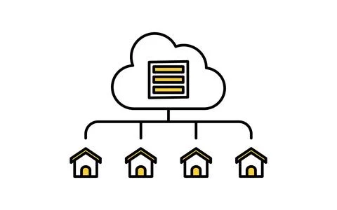 Cloud computing and cloud service usage line icon with connected user and c.. Stock Illustration
