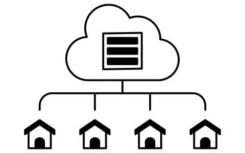 Cloud computing and cloud service usage line icon with connected user and c.. Stockillustratie