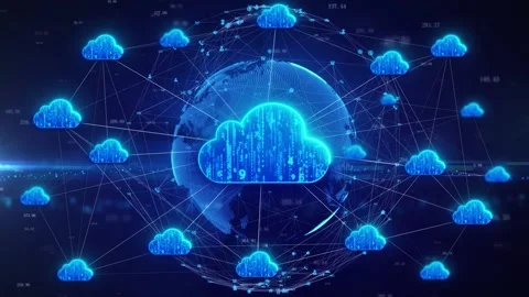 Cloud Computing and Cloud Services Distributed Network Stock Footage 232907980