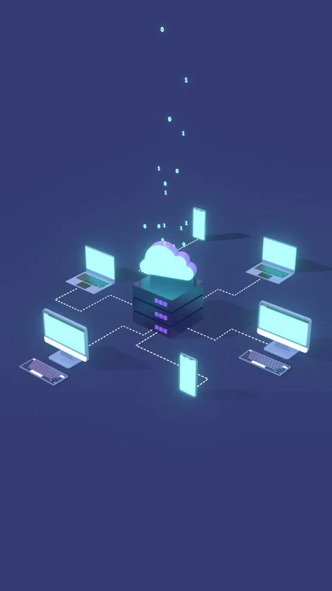 Cloud Computing And Cloud Storage Concepts Animation In Vertical Video Format. Stock Footage 310713183