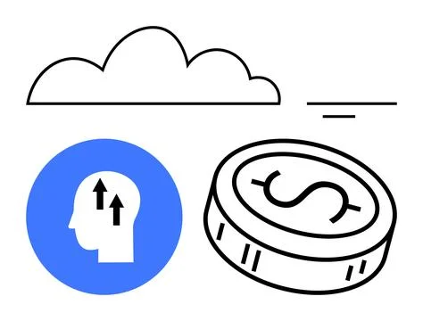 Cloud Computing and Cognitive Growth Represented by Head with Arrows and Do.. Stock Illustration