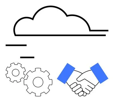 Cloud Computing and Collaboration Concept with Handshake and Gears Stock Illustration