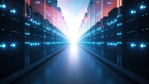 Cloud computing and computer networking concept: rows of network servers against Stock Footage 126548377