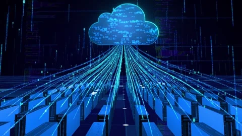Cloud computing and computer room server data upload to the cloud Stock Footage 313774939