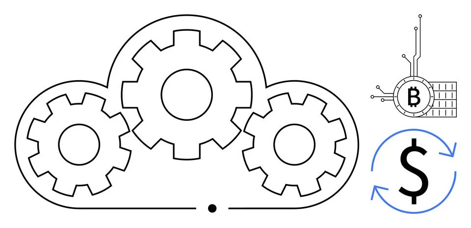 Cloud Computing and Cryptocurrency Integration with Financial Exchange Concep イラスト素材