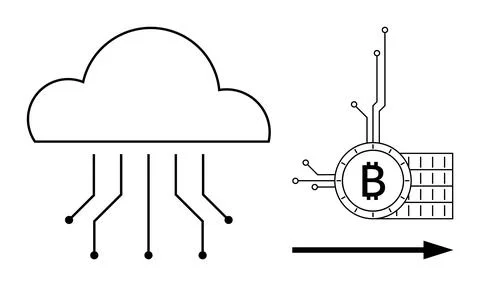 Cloud Computing and Cryptocurrency Symbol in High-Tech Vector Graphic Stock Illustration
