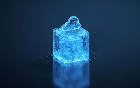 Cloud computing and cube with dark background, 3d rendering. Stock Illustration
