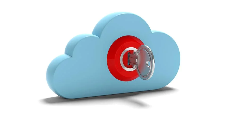 Cloud computing and cyber security, data protective shield. Blue cloud and ke 스톡 일러스트