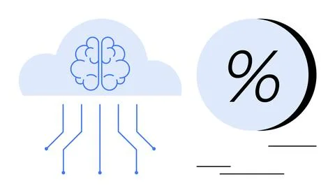 Cloud Computing and Data Analysis with Brain and Percentage Symbol for Tech.. Stock Illustration