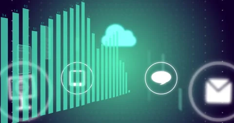 Cloud computing and data analytics animation over bar graph and communication Stock Footage 304022634