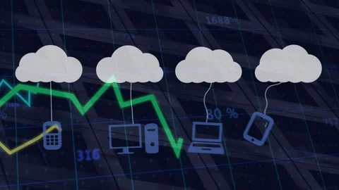 Cloud computing and data analytics animation over financial graph background Stock Footage 304850505