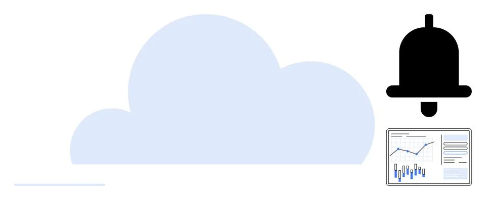 Cloud computing and data analytics with notification bell for real-time per.. Stock Illustration