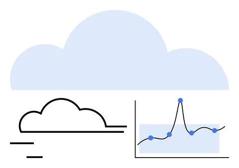 Cloud Computing and Data Analytics Concept with Graph and Blue Cloud Stock Illustration