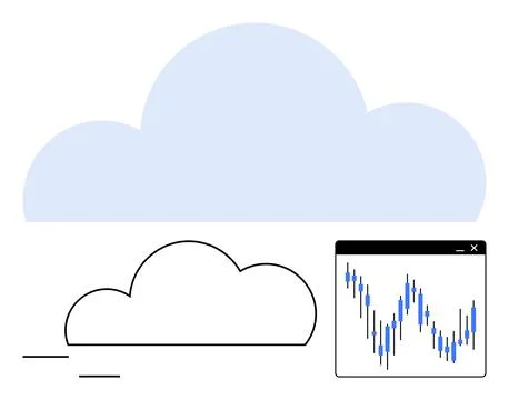 Cloud computing and data analytics concept with cloud icons and analytics window Stock Illustration