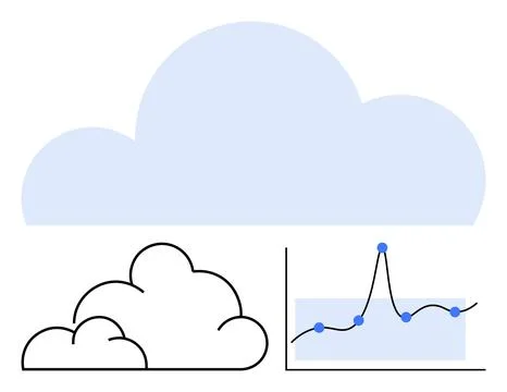 Cloud Computing and Data Analytics Concept with Charts and Cloud Graphics Illustrazione stock