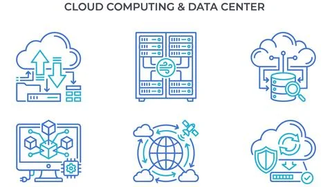 Cloud computing and data center infrastructure icon set with computing, sec.. Stock Illustration
