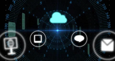 Cloud computing and data exchange animation with digital interface elements Video stock 306200995