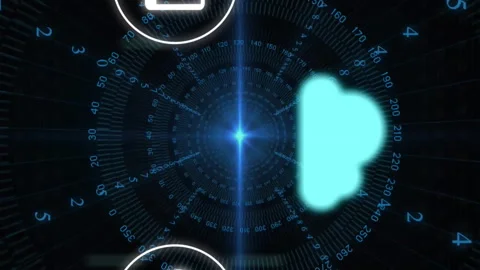 Cloud computing and data exchange animation with digital interface elements Stock Footage 313333322