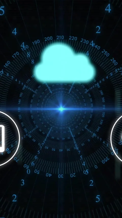 Cloud computing and data exchange animation with digital interface elements Video stock 319811540