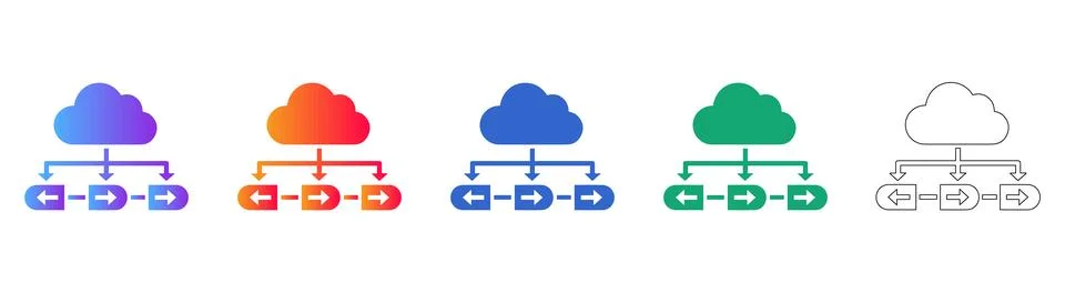 Cloud Computing and Data Flow Icon Set 스톡 일러스트