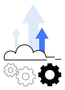 Cloud computing and data growth concept with gears and upward arrows Stock Illustration