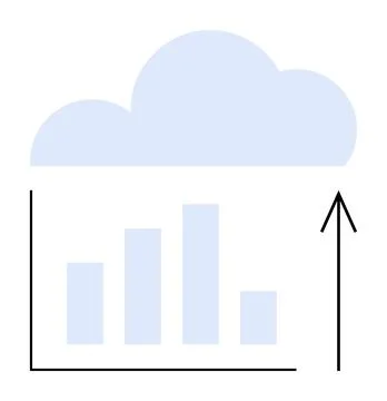 Cloud computing and data growth represented by bar graph and upward arrow 스톡 일러스트
