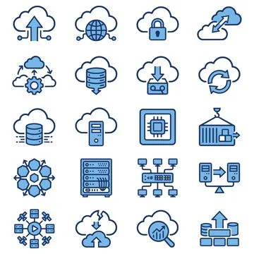 Cloud computing and data infrastructure icon collection with computing, dow.. Stock Illustration