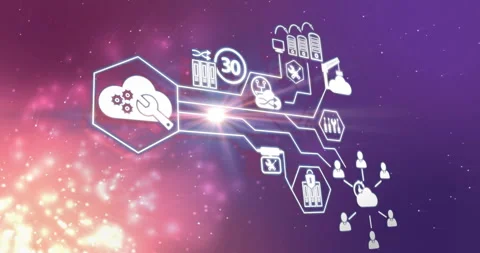 Cloud computing and data management animation over abstract background with Stock Footage 303949456