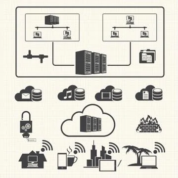 Cloud computing and Data management icons set. Vector Stock Illustration