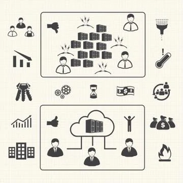 Cloud computing and Data management icons set. Vector Stock Illustration