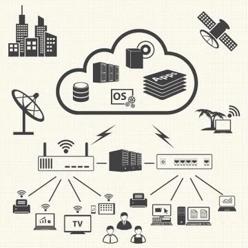 Cloud computing and Data management icons set. Vector Stock Illustration