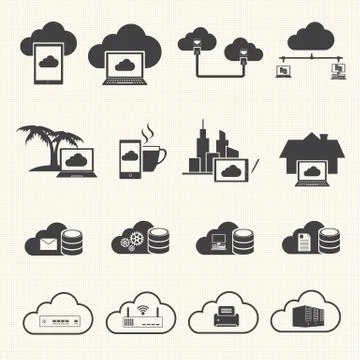 Cloud computing and Data management icons set. Vector Illustrazione stock