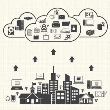Cloud computing and Data management icons set. Vector Stockillustratie