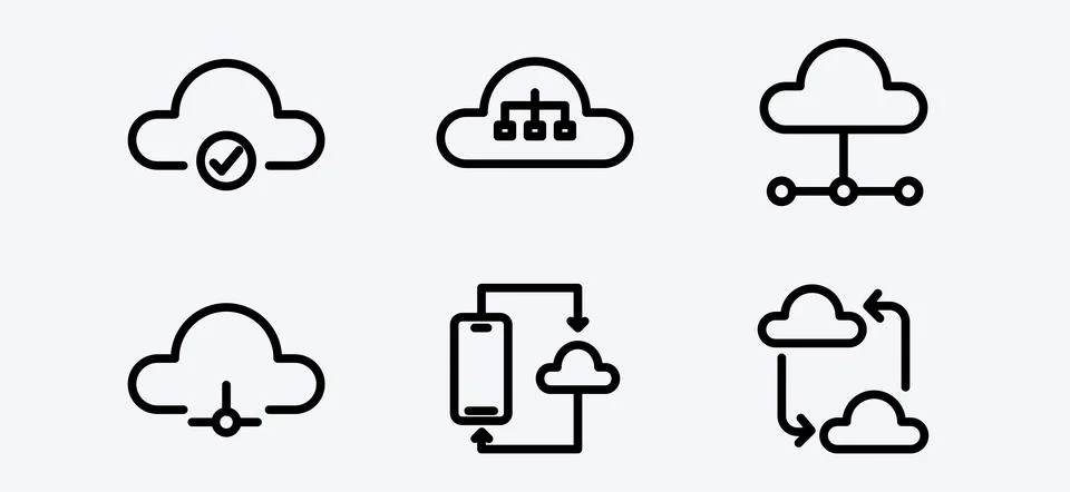 Cloud Computing and Data Management Icon Set Modern Digital Technology Symbol Ilustração Stock