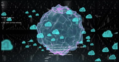 Cloud computing and data processing animation over digital background Stock Footage 305431694