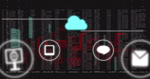 Cloud computing and data processing animation over digital code and graphics Video stock 306201076