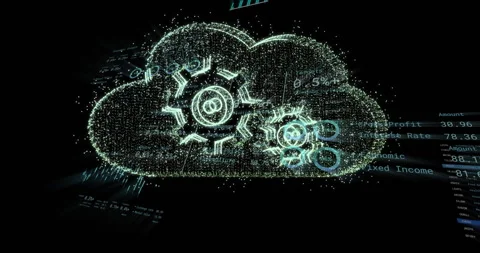 Cloud computing and data processing animation over digital background with Stock Footage 306817170