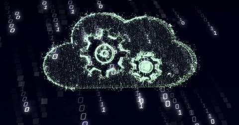 Cloud computing and data processing image with binary code background Stock Photos