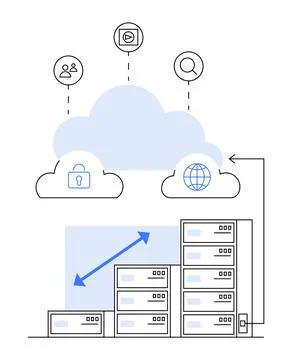 Cloud Computing and Data Storage Solutions Overview with Security and Scala.. Stock Illustration