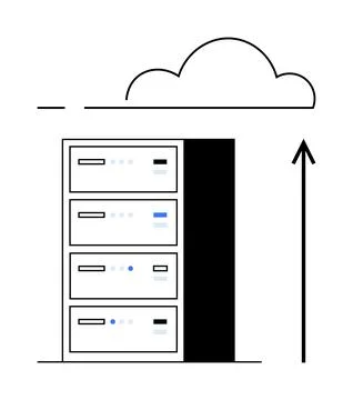 Cloud Computing and Data Storage Simplified Representation with Servers and.. Stock Illustration