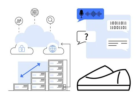 Cloud Computing and Data Storage Solutions with Communication and Security .. Stock Illustration