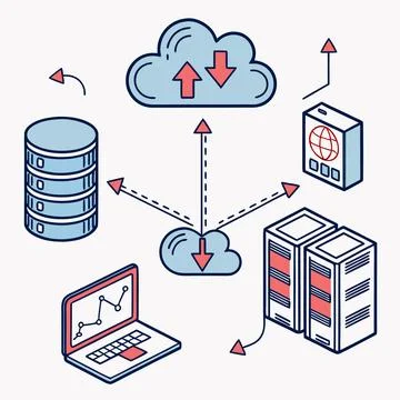 Cloud computing and data storage network isometric illustration 库存插图