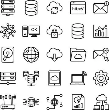 Cloud Computing and Data Storage Line Icons Set. Stock Illustration