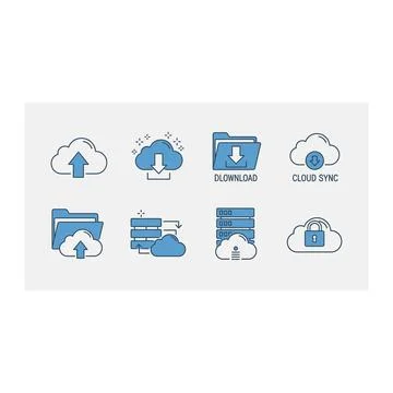 Cloud computing and data storage vector icons set Stock Illustration