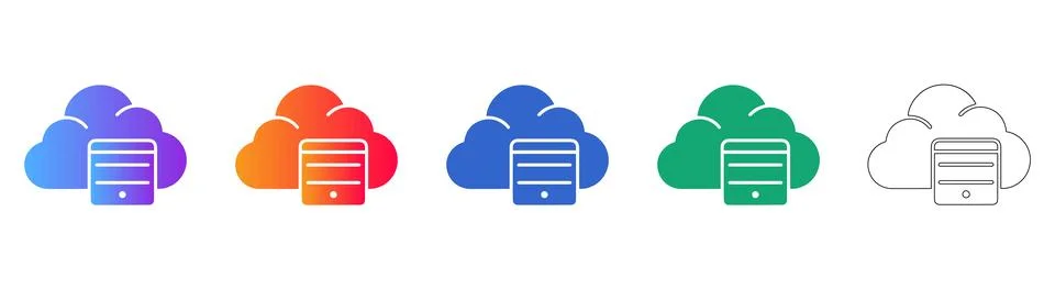 Cloud Computing and Data Storage Server Icon Set Illustrazione stock